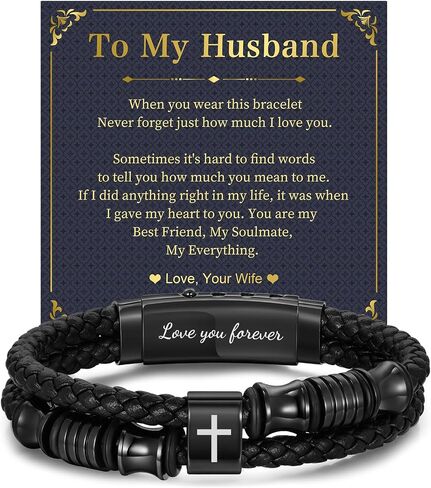Leather Cross Bracelet Gifts for Men - Adjustable Double-Row Braided Leather Bracelets Faith Religious Catholic Christian Communion Baptism Easter Jewelry Gift for Men Boyfriend Husband Son Grandpa in Saudi Arabia