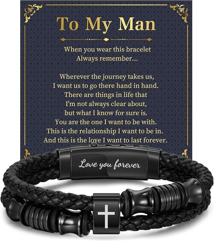 Leather Cross Bracelet Gifts for Men - Adjustable Double-Row Braided Leather Bracelets Faith Religious Catholic Christian Communion Baptism Easter Jewelry Gift for Men Boyfriend Husband Son Grandpa in Saudi Arabia