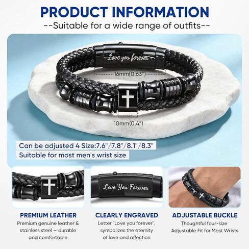 Leather Cross Bracelet Gifts for Men - Adjustable Double-Row Braided Leather Bracelets Faith Religious Catholic Christian Communion Baptism Easter Jewelry Gift for Men Boyfriend Husband Son Grandpa in Saudi Arabia