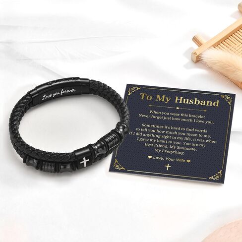 Leather Cross Bracelet Gifts for Men - Adjustable Double-Row Braided Leather Bracelets Faith Religious Catholic Christian Communion Baptism Easter Jewelry Gift for Men Boyfriend Husband Son Grandpa in Saudi Arabia