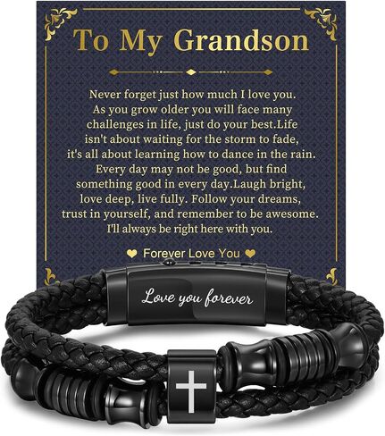 Leather Cross Bracelet Gifts for Men - Adjustable Double-Row Braided Leather Bracelets Faith Religious Catholic Christian Communion Baptism Easter Jewelry Gift for Men Boyfriend Husband Son Grandpa in Saudi Arabia