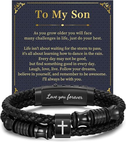Leather Cross Bracelet Gifts for Men - Adjustable Double-Row Braided Leather Bracelets Faith Religious Catholic Christian Communion Baptism Easter Jewelry Gift for Men Boyfriend Husband Son Grandpa in Saudi Arabia