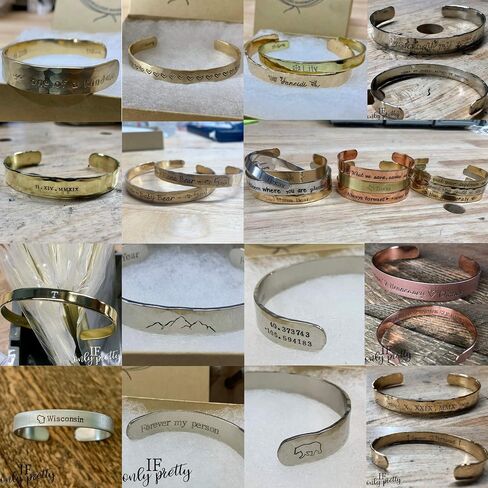 Personalized Coordinate Cuff Bracelet in Silver, Bronze, Nickel, Gold, or Copper, 5-8" Long in Kuwait
