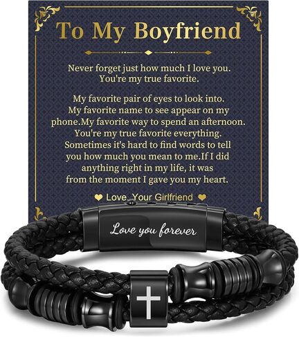 Leather Cross Bracelet Gifts for Men - Adjustable Double-Row Braided Leather Bracelets Faith Religious Catholic Christian Communion Baptism Easter Jewelry Gift for Men Boyfriend Husband Son Grandpa in Saudi Arabia