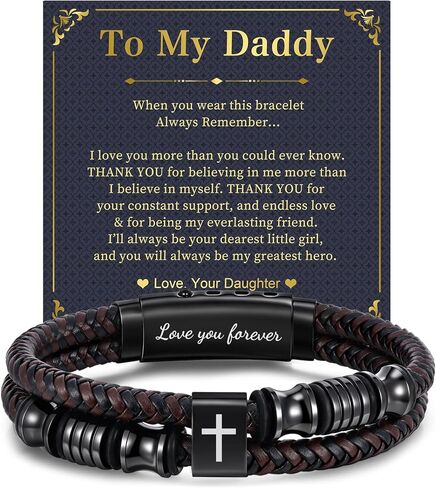 Leather Cross Bracelet Gifts for Men - Adjustable Double-Row Braided Leather Bracelets Faith Religious Catholic Christian Communion Baptism Easter Jewelry Gift for Men Boyfriend Husband Son Grandpa in Saudi Arabia