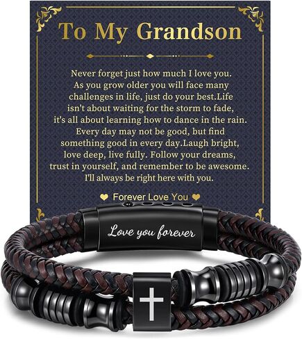 Leather Cross Bracelet Gifts for Men - Adjustable Double-Row Braided Leather Bracelets Faith Religious Catholic Christian Communion Baptism Easter Jewelry Gift for Men Boyfriend Husband Son Grandpa in Saudi Arabia