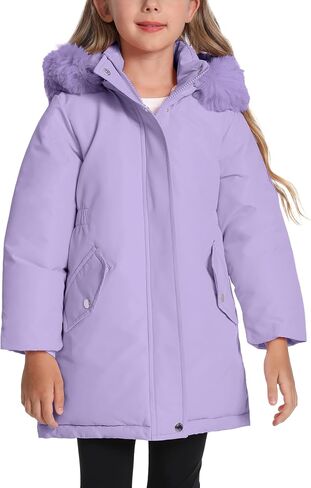 Happy Cherry Girls Winter Jacket Coats - Solid Color Raw Edge Kids Cute Warm Windproof Hooded Outwear Heavy Parka in Kuwait