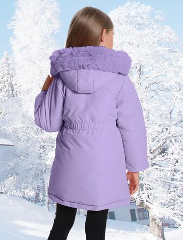 Happy Cherry Girls Winter Jacket Coats - Solid Color Raw Edge Kids Cute Warm Windproof Hooded Outwear Heavy Parka in Kuwait