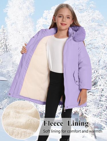 Happy Cherry Girls Winter Jacket Coats - Solid Color Raw Edge Kids Cute Warm Windproof Hooded Outwear Heavy Parka in Kuwait