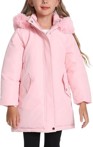 Happy Cherry Girls Winter Jacket Coats - Solid Color Raw Edge Kids Cute Warm Windproof Hooded Outwear Heavy Parka in Kuwait