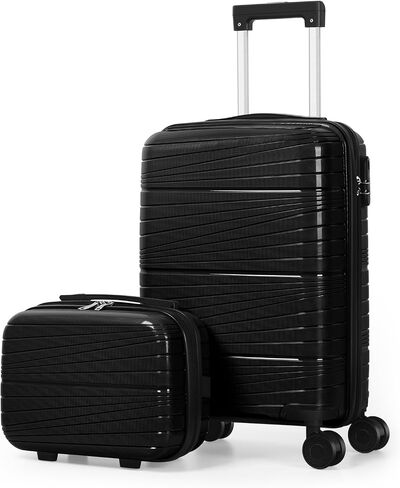 20 Inch Carry On Luggage Set with 14 Inch Cosmetic Case, Hardside Spinner Suitcase with 360° Wheels, Lightweight Travel Luggage (Shine Black) in Saudi Arabia