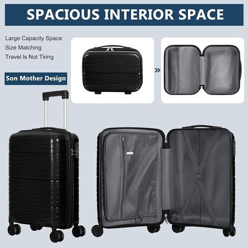 20 Inch Carry On Luggage Set with 14 Inch Cosmetic Case, Hardside Spinner Suitcase with 360° Wheels, Lightweight Travel Luggage (Shine Black) in Saudi Arabia