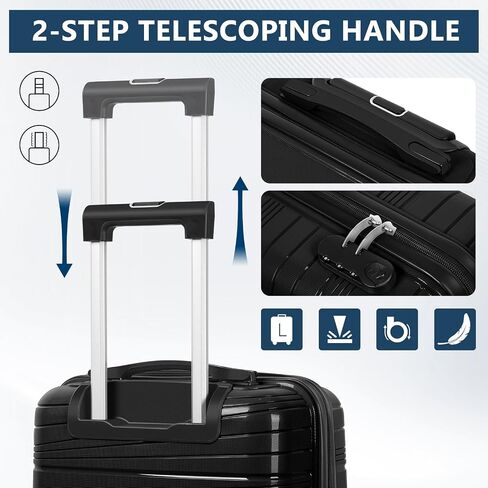 20 Inch Carry On Luggage Set with 14 Inch Cosmetic Case, Hardside Spinner Suitcase with 360° Wheels, Lightweight Travel Luggage (Shine Black) in Saudi Arabia
