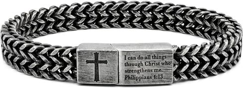 NORBU Men's Stainless Steel 8mm Franco Chain Bracelet, Double-Sided Engraved Bible Verse & Religious Icon, Saint Michael Defend Us Bracelet Christian Jewelry Faith Gift for Men Him Father's Day in Saudi Arabia