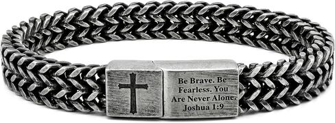 NORBU Men's Stainless Steel 8mm Franco Chain Bracelet, Double-Sided Engraved Bible Verse & Religious Icon, Saint Michael Defend Us Bracelet Christian Jewelry Faith Gift for Men Him Father's Day in Saudi Arabia