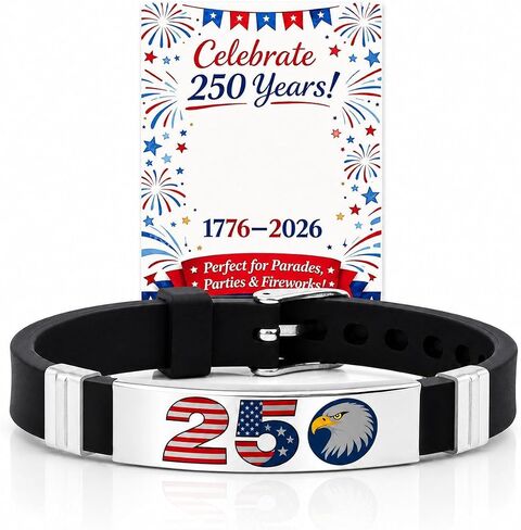 Frodete America 250th Birthday Bracelet Red White Blue Patriotic American Flag 4th of July Independence Day 250 Years Jewelry Gifts for Men Husband in Kuwait