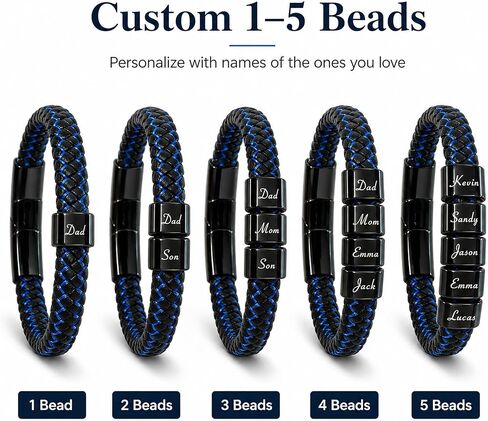 Fathers Day Bracelet for Dad Gifts,Custom Mens Bracelet with Engraved Names,Adjustable Braided Leather Bracelet Personalized Gifts for Husband Grandpa in Kuwait