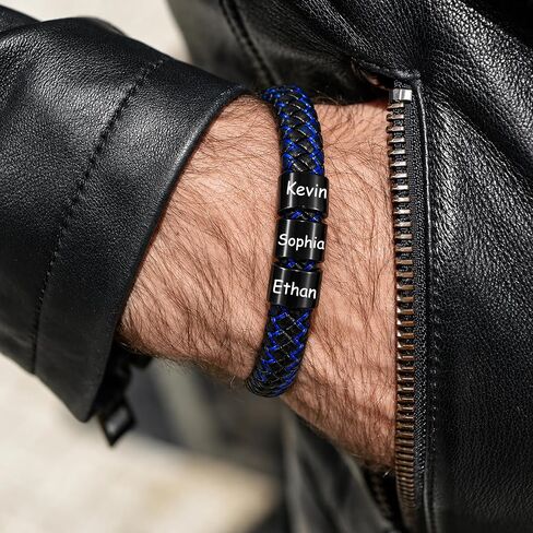 Fathers Day Bracelet for Dad Gifts,Custom Mens Bracelet with Engraved Names,Adjustable Braided Leather Bracelet Personalized Gifts for Husband Grandpa in Kuwait