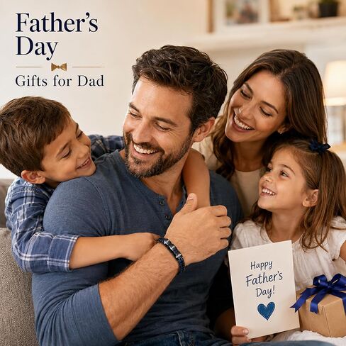 Fathers Day Bracelet for Dad Gifts,Custom Mens Bracelet with Engraved Names,Adjustable Braided Leather Bracelet Personalized Gifts for Husband Grandpa in Kuwait