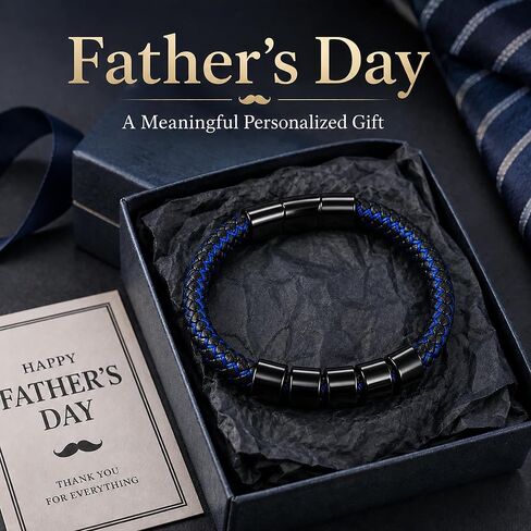 Fathers Day Bracelet for Dad Gifts,Custom Mens Bracelet with Engraved Names,Adjustable Braided Leather Bracelet Personalized Gifts for Husband Grandpa in Kuwait