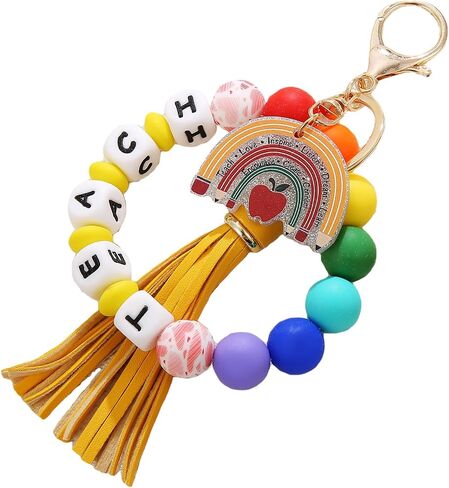 Lcbulu Teacher Christmas Appreciation Gifts for Women, PU Leather Tassel Teachers Key Ring Bracelet, Valentine's Day Gift in Saudi Arabia