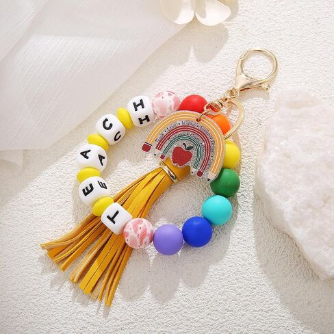 Lcbulu Teacher Christmas Appreciation Gifts for Women, PU Leather Tassel Teachers Key Ring Bracelet, Valentine's Day Gift in Saudi Arabia