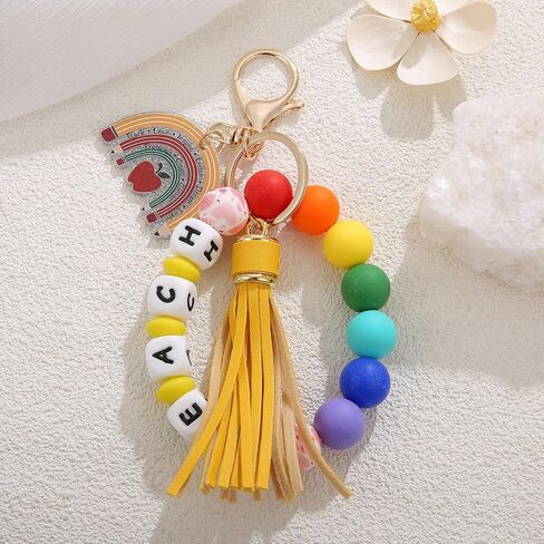 Lcbulu Teacher Christmas Appreciation Gifts for Women, PU Leather Tassel Teachers Key Ring Bracelet, Valentine's Day Gift in Saudi Arabia