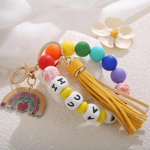 Lcbulu Teacher Christmas Appreciation Gifts for Women, PU Leather Tassel Teachers Key Ring Bracelet, Valentine's Day Gift in Saudi Arabia
