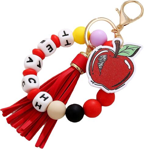 Lcbulu Teacher Christmas Appreciation Gifts for Women, PU Leather Tassel Teachers Key Ring Bracelet, Valentine's Day Gift in Saudi Arabia