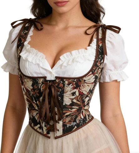 Women’s Renaissance Vintage Floral Lace-Up Boned Corset Belt Medieval Victorian Style Underbust Corset Vest in Saudi Arabia