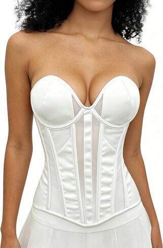 bslingerie Women Mesh See Through Push Up Overbust Bustier Corset Going Out Bra Top in Kuwait