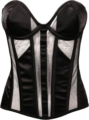bslingerie Women Mesh See Through Push Up Overbust Bustier Corset Going Out Bra Top in Kuwait
