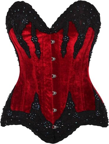Daisy corsets Women's Daisy Corsets Top Drawer Dark Velvet & Beaded Steel Boned Overbust Corset in Kuwait