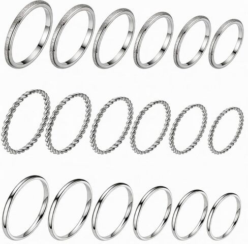 18Pcs No Tarnish Stainless Steel Thin Rings, PVD Gold Plated, 2mm, Bulk Stackable Band Rings for Women & Men in Kuwait