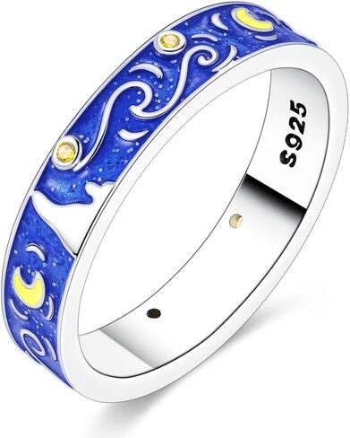 Parmuz 925 Sterling Silver Ring for Women Filigree Vintage Star Moon Wide Bands Stackable Statement Eternity Rings Jewelry Gift Size 6-9 in Kuwait