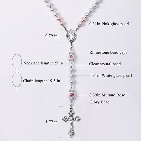8mm Glass Pearl Beads Catholic Virgin Mary Rosary Necklace with Murano Rose Glory Beads for Women in Flannel Bag in Saudi Arabia