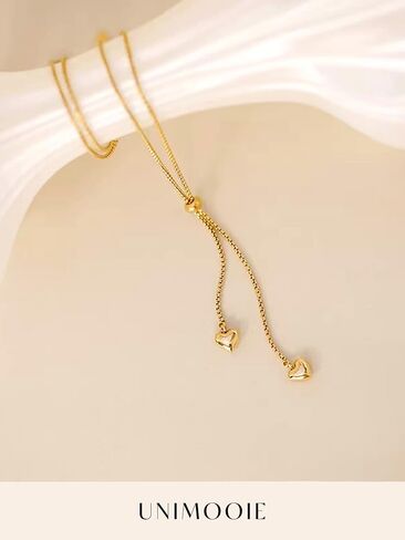 18k Gold Plated Dainty Hearts Necklace Adjustable Chain for Women Cute Y Heart Pendant Boho Charm Jewelry Gift in Saudi Arabia