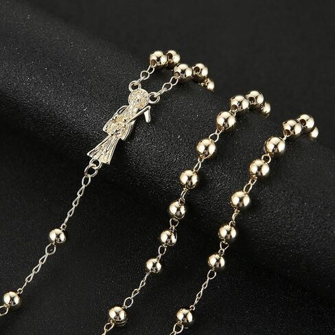 قلادة HZMAN Santa Muerte للنساء من النحاس الذهبي وخرز المسبحة على شكل حرف Y مجوهرات قوطية in Saudi Arabia