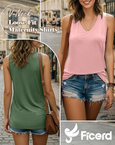 Ficerd 3 Pack Women's Nursing Tank Tops Breastfeeding Summer Hidden Zippers V Neck Sleeveless Shirts Loose Maternity Clothes(Small,Apple Green, Baby Pink, Haze Blue) in Kuwait