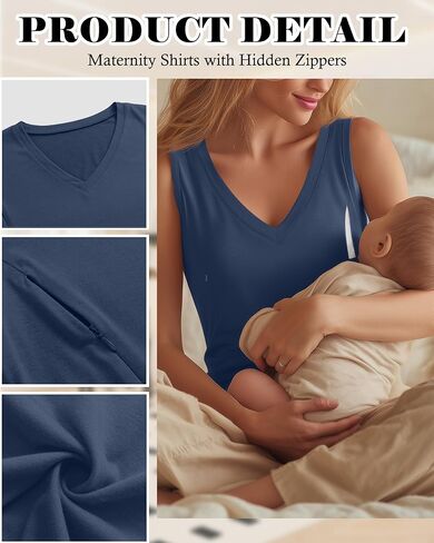 Ficerd 3 Pack Women's Nursing Tank Tops Breastfeeding Summer Hidden Zippers V Neck Sleeveless Shirts Loose Maternity Clothes(Small,Apple Green, Baby Pink, Haze Blue) in Kuwait