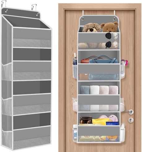 1 Pack Over The Door Organizer, Hanging Storage Organizer with Clear Window, 40lb Ultra Sturdy Large Capacity Room Organizer for Pantry Laundry Bathroom Nursery Closet Baby Essential (Grey) in Kuwait