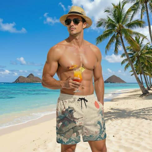 2 in 1 Mens Swim Trunks Funny Print Board Shorts Quick Dry Swimming Surf Shorts Compression Beach Wear in Saudi Arabia