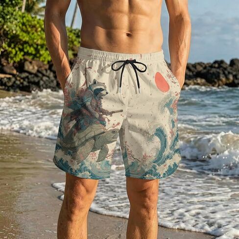 2 in 1 Mens Swim Trunks Funny Print Board Shorts Quick Dry Swimming Surf Shorts Compression Beach Wear in Saudi Arabia