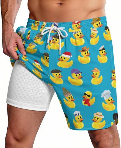 2 in 1 Mens Swim Trunks Funny Print Board Shorts Quick Dry Swimming Surf Shorts Compression Beach Wear in Saudi Arabia