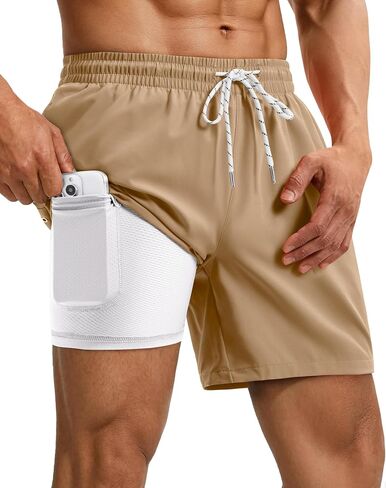 Gleeease 5 Inch Mens Swim Trunks with Compression Liner 2 in 1 Lined Soft Stretch Quick Dry Solid Pockets Drawstring Beach in Kuwait