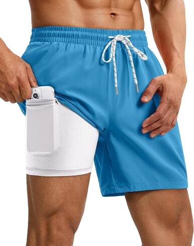 Gleeease 5 Inch Mens Swim Trunks with Compression Liner 2 in 1 Lined Soft Stretch Quick Dry Solid Pockets Drawstring Beach in Kuwait