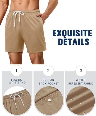 Gleeease 5 Inch Mens Swim Trunks with Compression Liner 2 in 1 Lined Soft Stretch Quick Dry Solid Pockets Drawstring Beach in Kuwait
