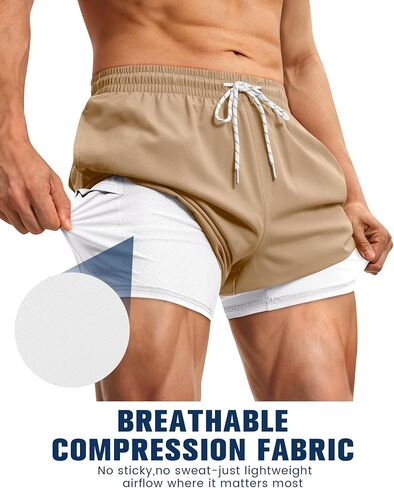 Gleeease 5 Inch Mens Swim Trunks with Compression Liner 2 in 1 Lined Soft Stretch Quick Dry Solid Pockets Drawstring Beach in Kuwait
