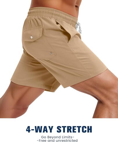 Gleeease 5 Inch Mens Swim Trunks with Compression Liner 2 in 1 Lined Soft Stretch Quick Dry Solid Pockets Drawstring Beach in Kuwait