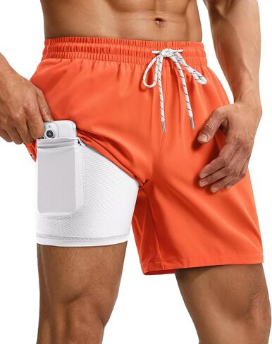 Gleeease 5 Inch Mens Swim Trunks with Compression Liner 2 in 1 Lined Soft Stretch Quick Dry Solid Pockets Drawstring Beach in Kuwait